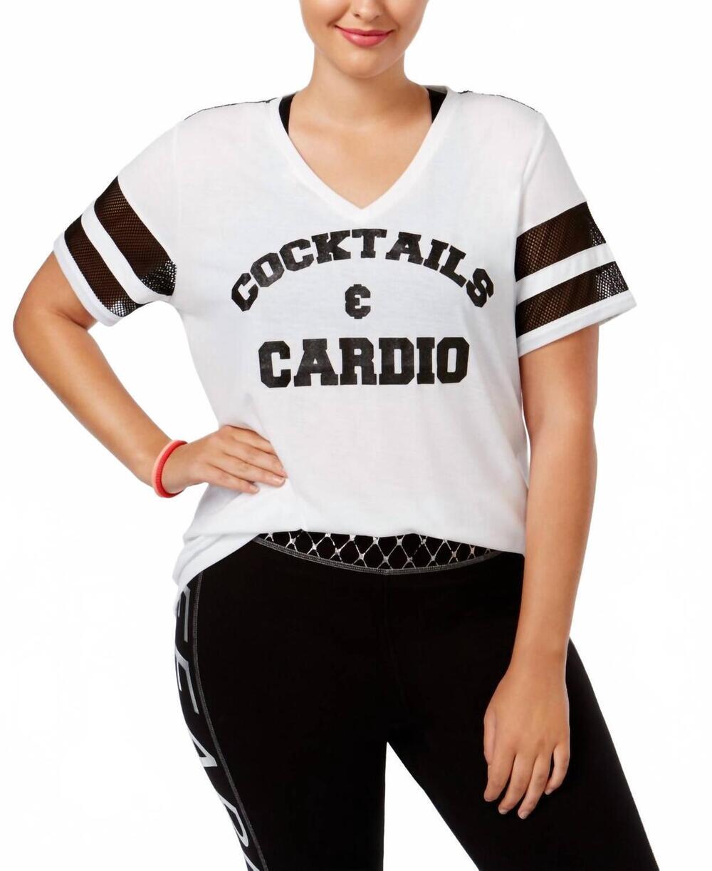 NEW MATERIAL GIRL women's active plus size sparkle graphic t-shirt in bright whi